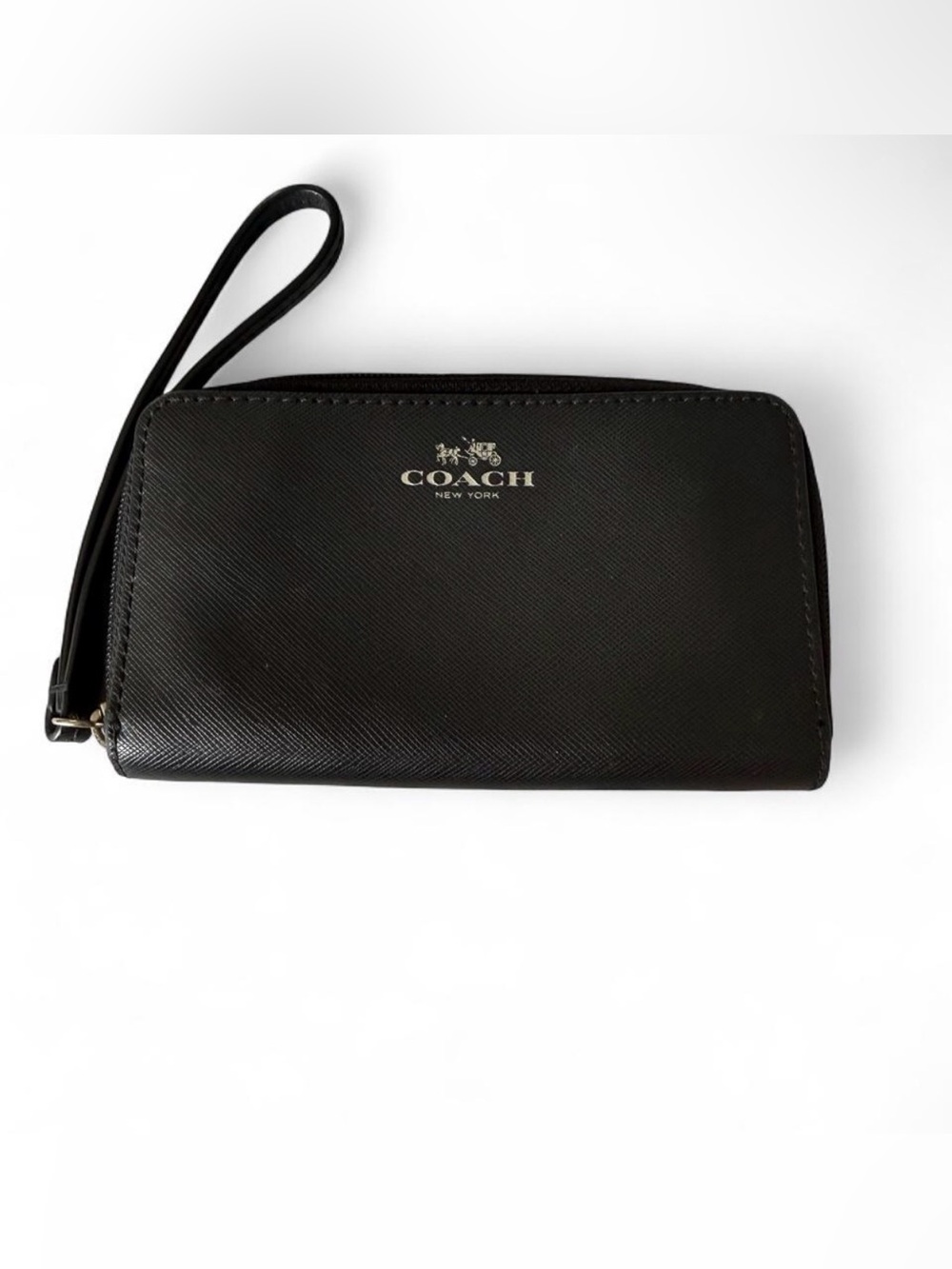 Coach Black Leather Wristlet Wallet with Logo